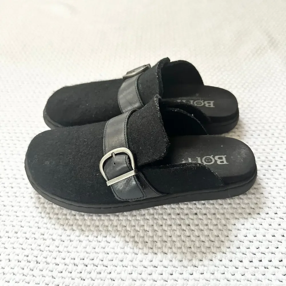 Born Comfort Black Lia Slip On Wool Open Back Clogs Buckle Strap Women 8-8.5 - Picture 4 of 7